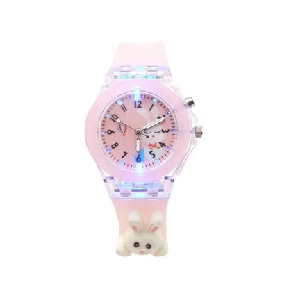 SPIKY Analog 3D Cartoon Watch for Kids (Pink) | 7 Multicolor LED Luminous Lights with Silicone Strap | Children’s Unisex Best Birthday Gift | Analogue Wrist Watches for Girls & Boys | Age 3-10 Yrs
