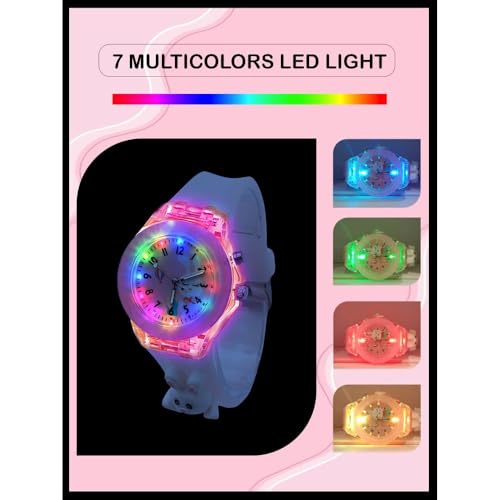 SPIKY Analog 3D Cartoon Watch for Kids (Pink) | 7 Multicolor LED Luminous Lights with Silicone Strap | Children’s Unisex Best Birthday Gift | Analogue Wrist Watches for Girls & Boys | Age 3-10 Yrs
