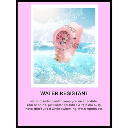 SPIKY Analog 3D Cartoon Watch for Kids (Pink) | 7 Multicolor LED Luminous Lights with Silicone Strap | Children’s Unisex Best Birthday Gift | Analogue Wrist Watches for Girls & Boys | Age 3-10 Yrs