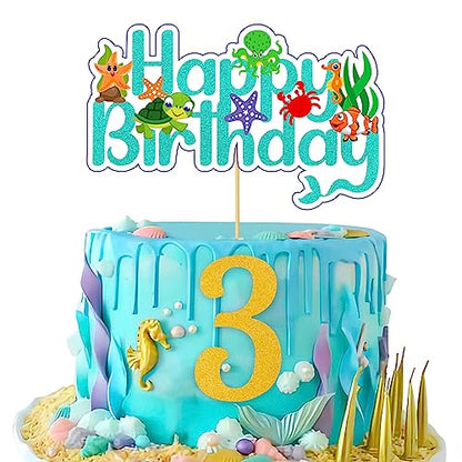 Party Propz Mermaid Cake Topper - 3rd Happy Birthday for Girls | Theme Decorations | Cake Decoration