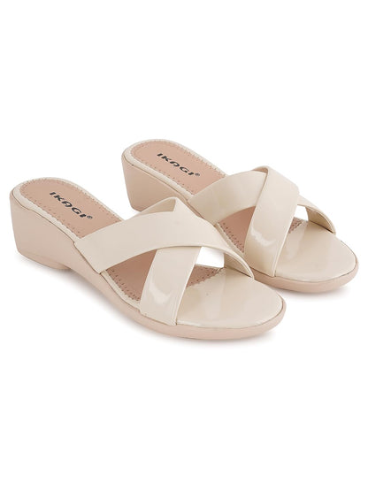 IKAGI Women's Fashion Sandals | Comfortable for All Formal and Casual Occassions | Casual and Stylish Wedge For Women & Girls (Cream, 7)