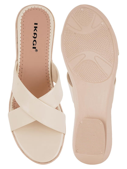 IKAGI Women's Fashion Sandals | Comfortable for All Formal and Casual Occassions | Casual and Stylish Wedge For Women & Girls (Cream, 7)