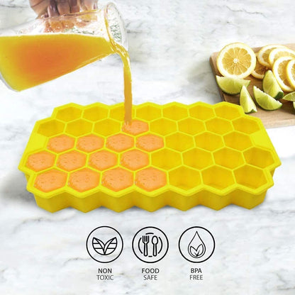 Clazkit Flexible Silicone Honeycomb 37 Cavity Ice Cube Tray for Freezer Moulds Small Cubes Whiskey Fridge Bar Soft Ice Cube Tray -Pack of 1