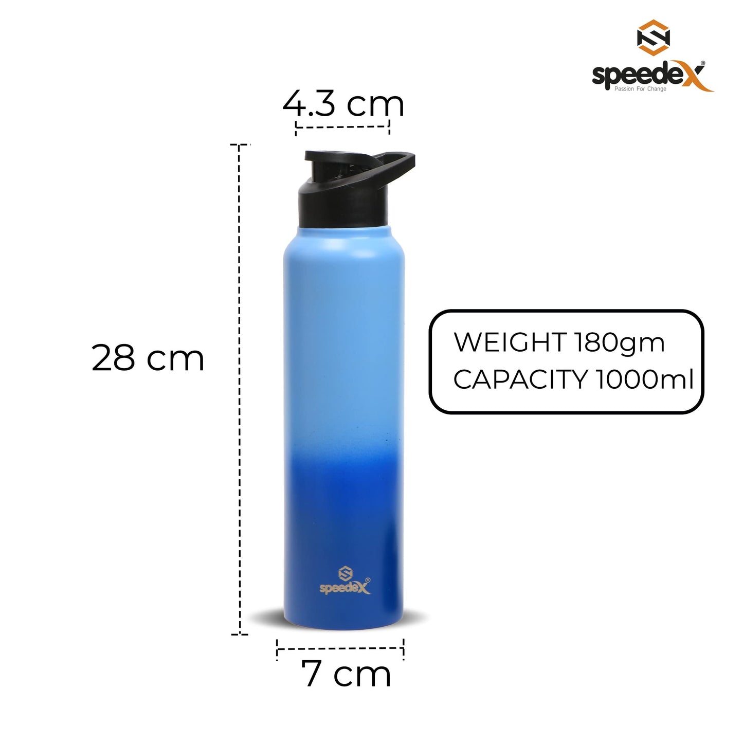 Speedex Stainless Steel Water Bottle 1 Ltr For Kids, Boys, Girls, 1 Litre Bottles for Gym, Sports, Fridge Use, School & Office - 1000ml, Blue Blue Colour, Set of 1, Sipper Cap