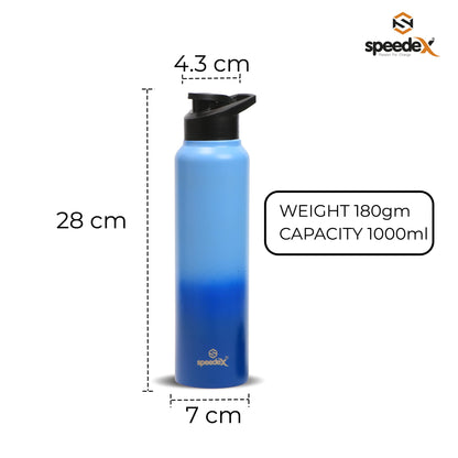Speedex Stainless Steel Water Bottle 1 Ltr For Kids, Boys, Girls, 1 Litre Bottles for Gym, Sports, Fridge Use, School & Office - 1000ml, Blue Blue Colour, Set of 1, Sipper Cap