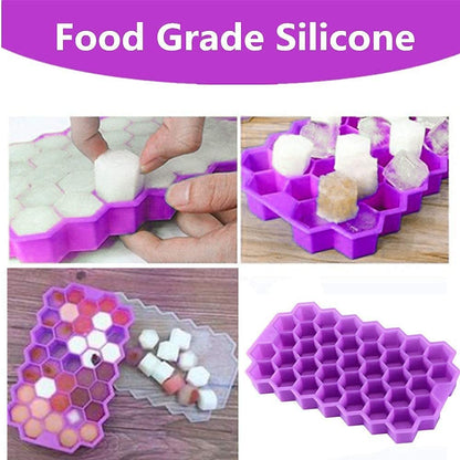 Clazkit Flexible Silicone Honeycomb 37 Cavity Ice Cube Tray for Freezer Moulds Small Cubes Whiskey Fridge Bar Soft Ice Cube Tray -Pack of 1