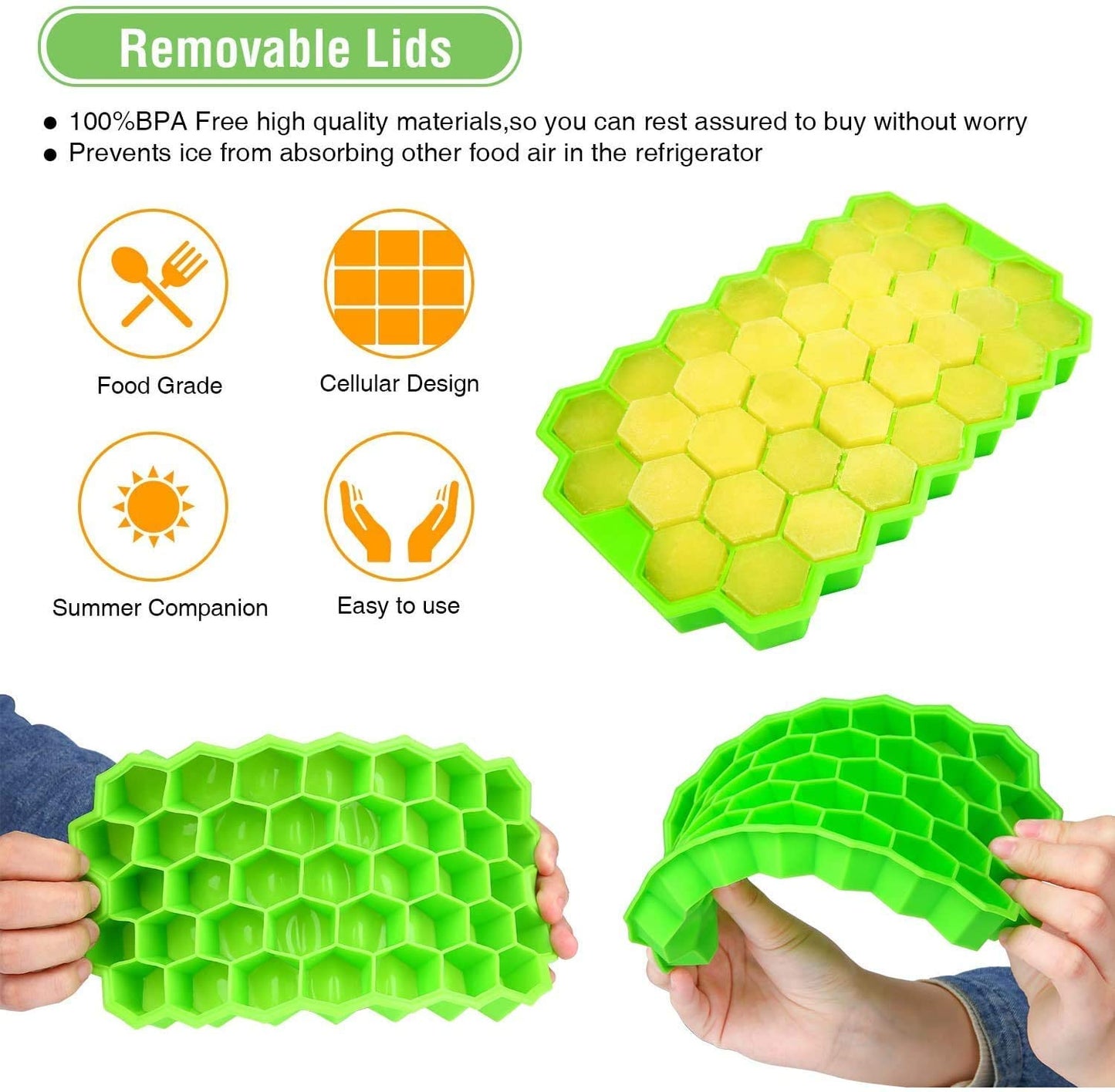 Clazkit Flexible Silicone Honeycomb 37 Cavity Ice Cube Tray for Freezer Moulds Small Cubes Whiskey Fridge Bar Soft Ice Cube Tray -Pack of 1