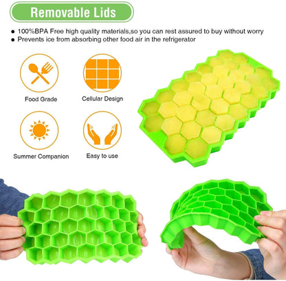 Clazkit Flexible Silicone Honeycomb 37 Cavity Ice Cube Tray for Freezer Moulds Small Cubes Whiskey Fridge Bar Soft Ice Cube Tray -Pack of 1
