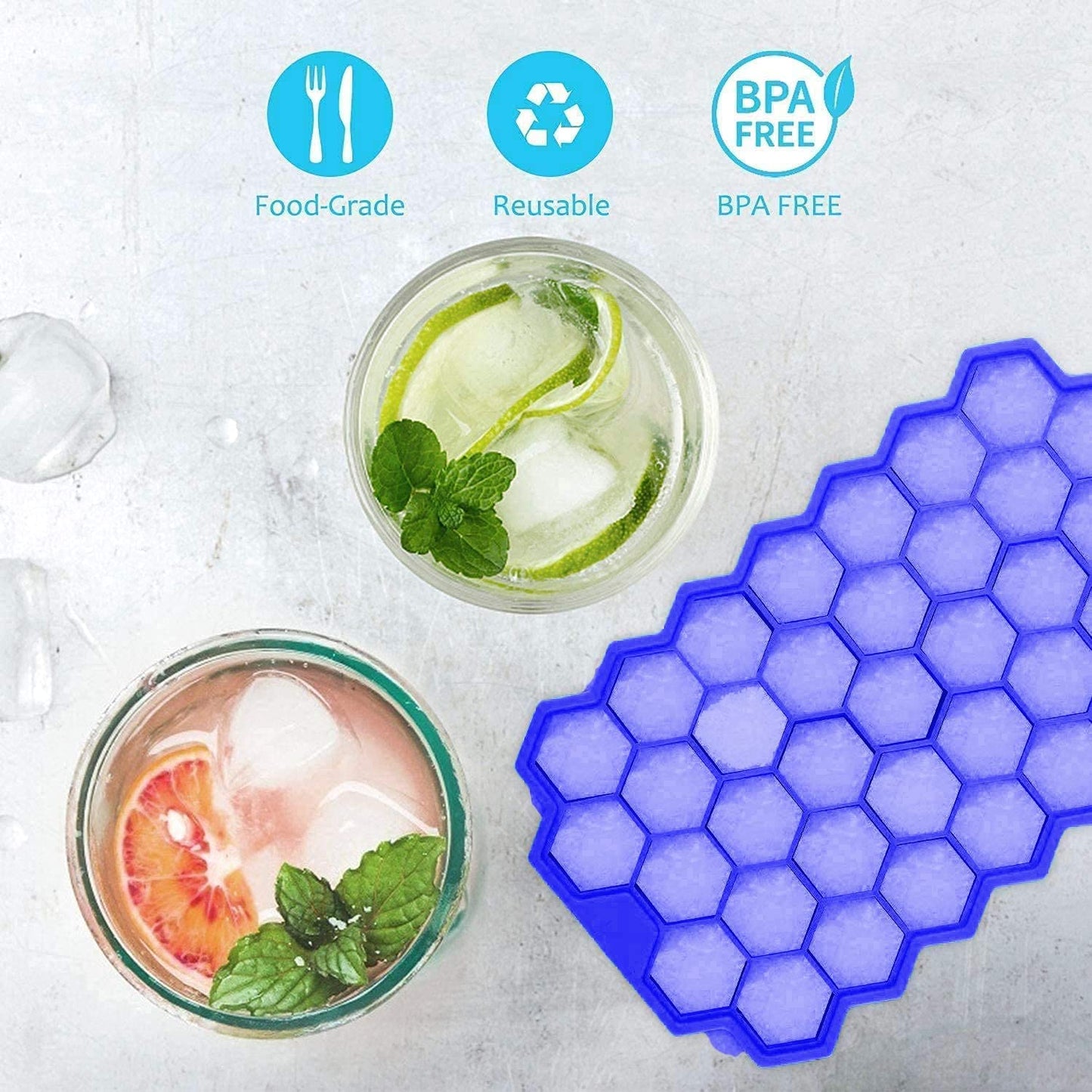 Clazkit Flexible Silicone Honeycomb 37 Cavity Ice Cube Tray for Freezer Moulds Small Cubes Whiskey Fridge Bar Soft Ice Cube Tray -Pack of 1