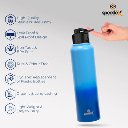 Speedex Stainless Steel Water Bottle 1 Ltr For Kids, Boys, Girls, 1 Litre Bottles for Gym, Sports, Fridge Use, School & Office - 1000ml, Blue Blue Colour, Set of 1, Sipper Cap