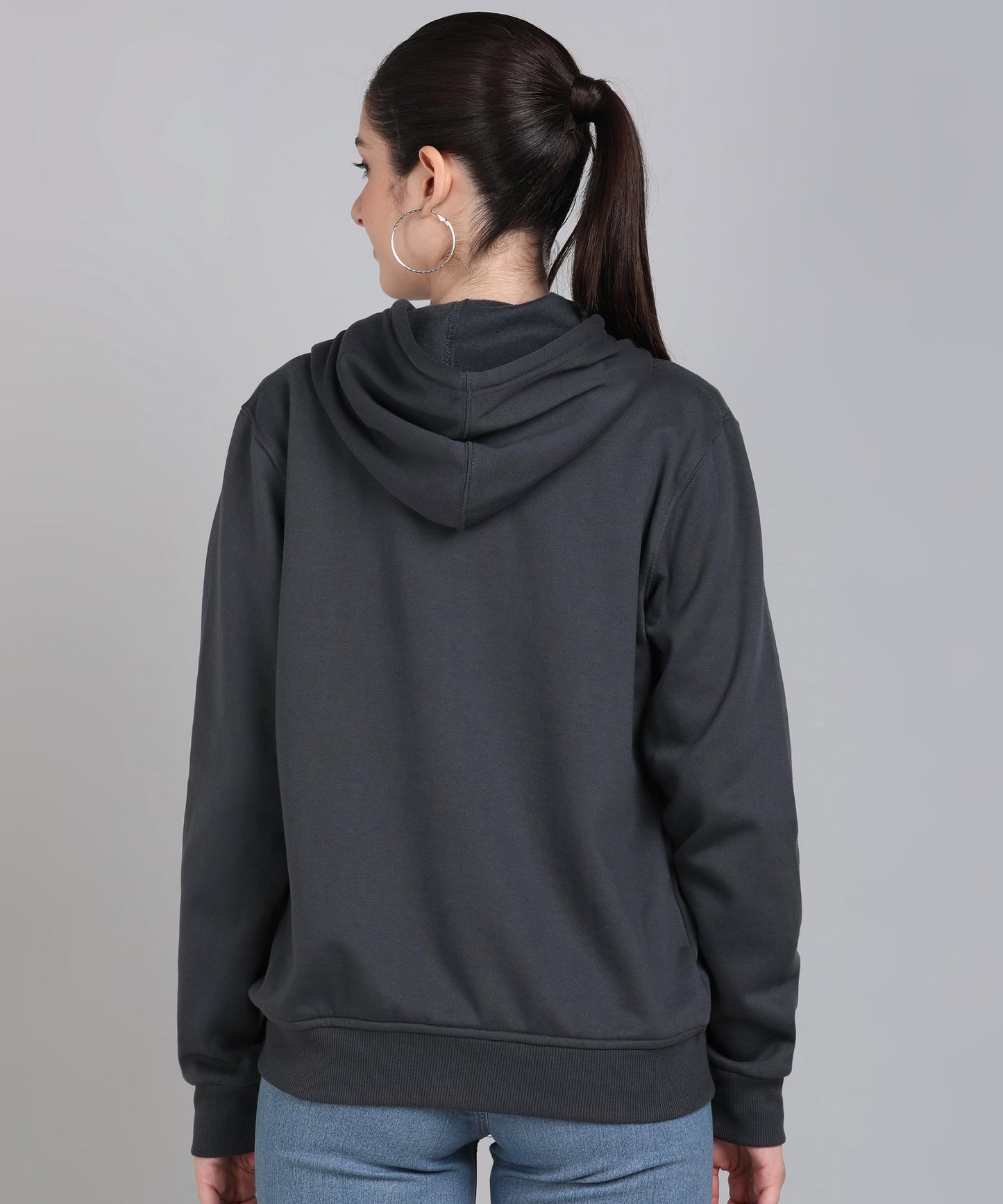 Alan Jones Clothing Women's Solid Cotton Hooded Neck Regular Sweatshirt (Charcoal_M)