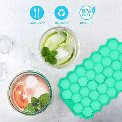 Clazkit Flexible Silicone Honeycomb 37 Cavity Ice Cube Tray for Freezer Moulds Small Cubes Whiskey Fridge Bar Soft Ice Cube Tray -Pack of 1