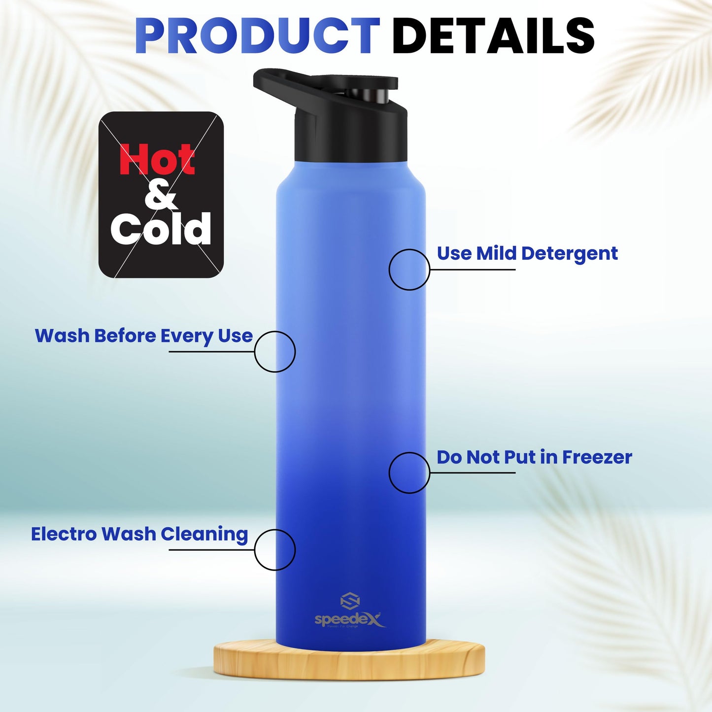 Speedex Stainless Steel Water Bottle 1 Ltr For Kids, Boys, Girls, 1 Litre Bottles for Gym, Sports, Fridge Use, School & Office - 1000ml, Blue Blue Colour, Set of 1, Sipper Cap