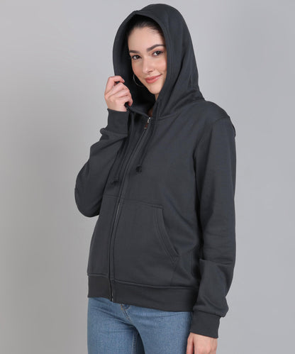 Alan Jones Clothing Women's Solid Cotton Hooded Neck Regular Sweatshirt (Charcoal_M)