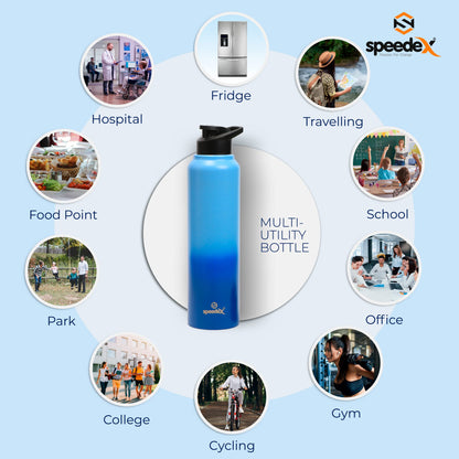 Speedex Stainless Steel Water Bottle 1 Ltr For Kids, Boys, Girls, 1 Litre Bottles for Gym, Sports, Fridge Use, School & Office - 1000ml, Blue Blue Colour, Set of 1, Sipper Cap